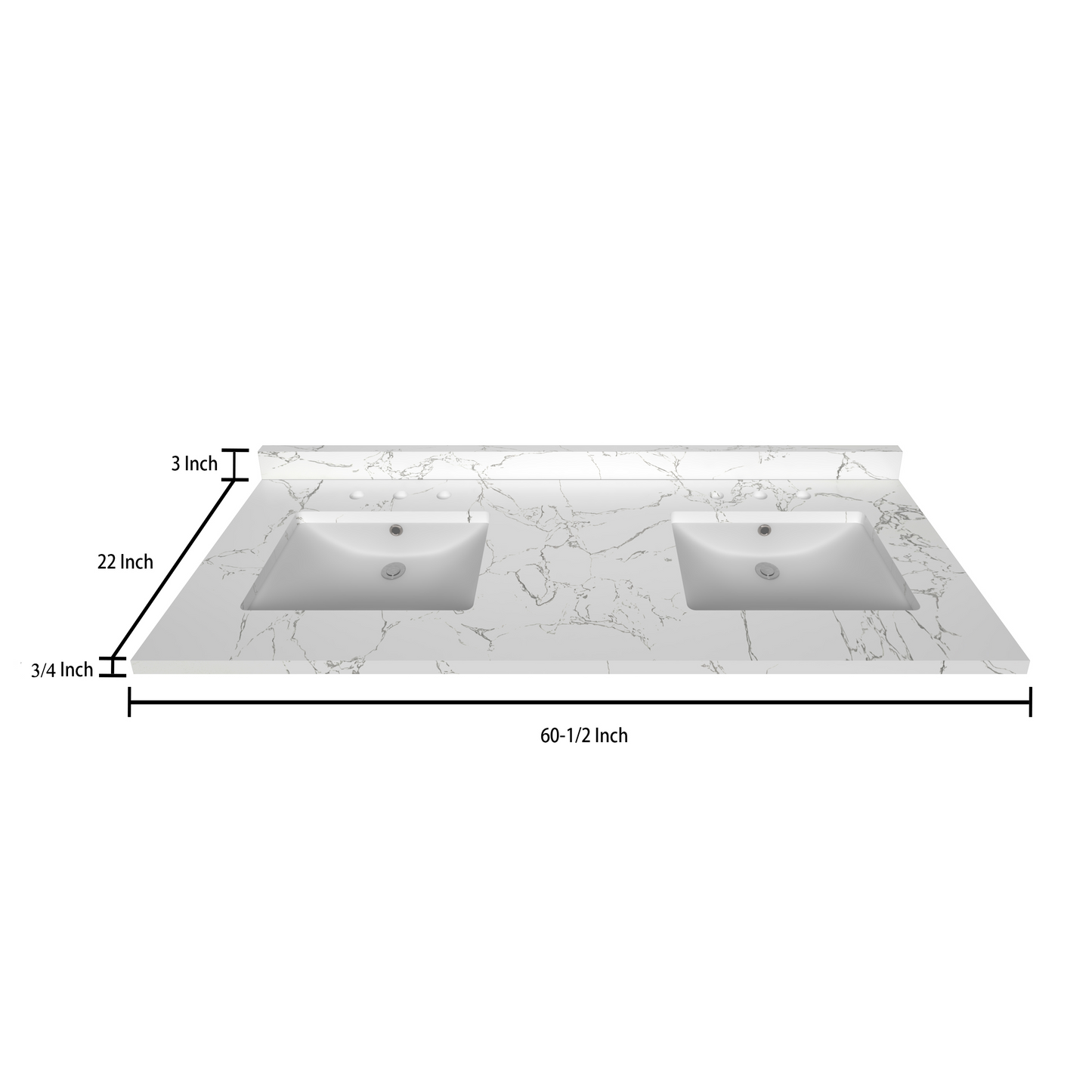 Stock Top 2 CM Carrara White 60.5 Double In W x 22 In D Bathroom Vanities Outlet