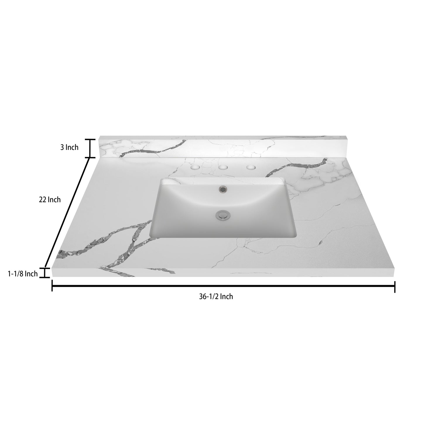 Stock Top 3 CM Calacatta White Quartz 36.5 In W x 22 In D Bathroom Vanities Outlet