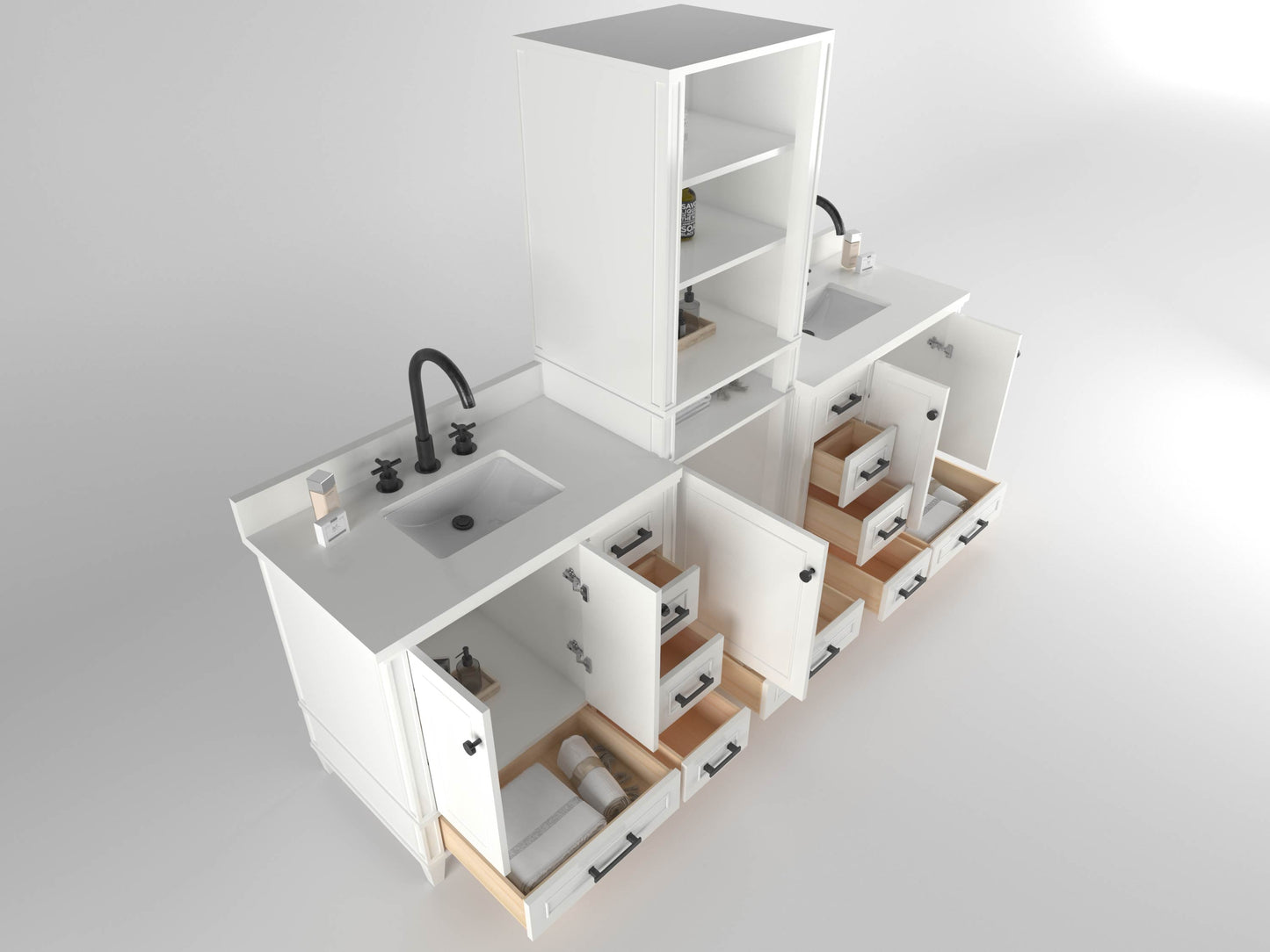 Windsor 96 inch All Wood Vanity in White - Cabinet Only ER VANITIES