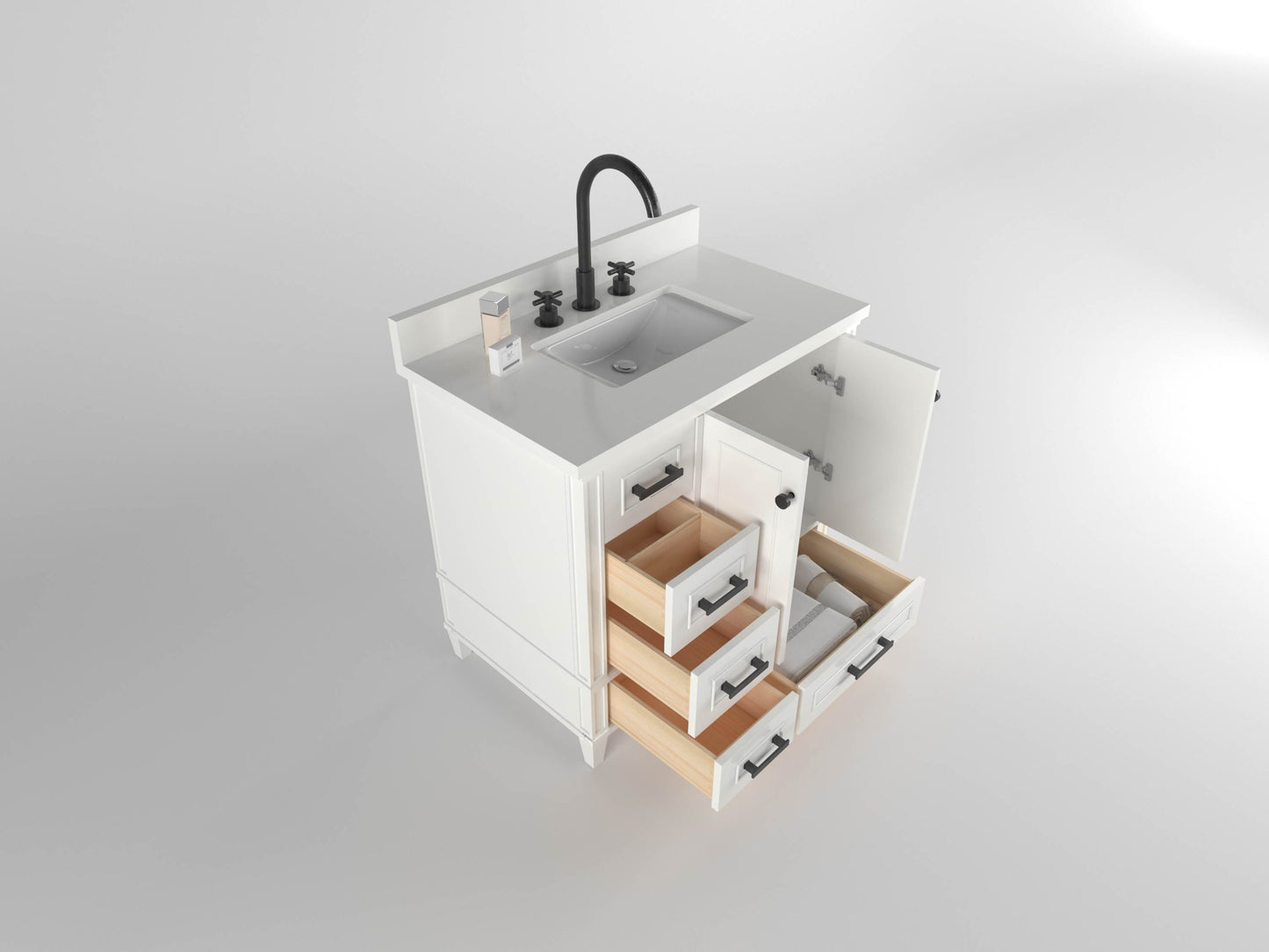 Windsor 35.5 Left Drawers in All Wood Vanity in Bright White - Cabinet Only ER VANITIES