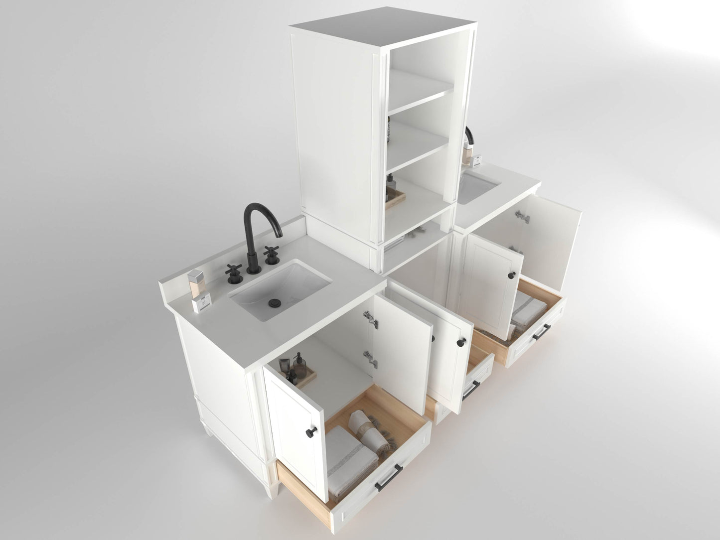 Windsor 84 in All Wood Vanity in White - Cabinet Only ER VANITIES