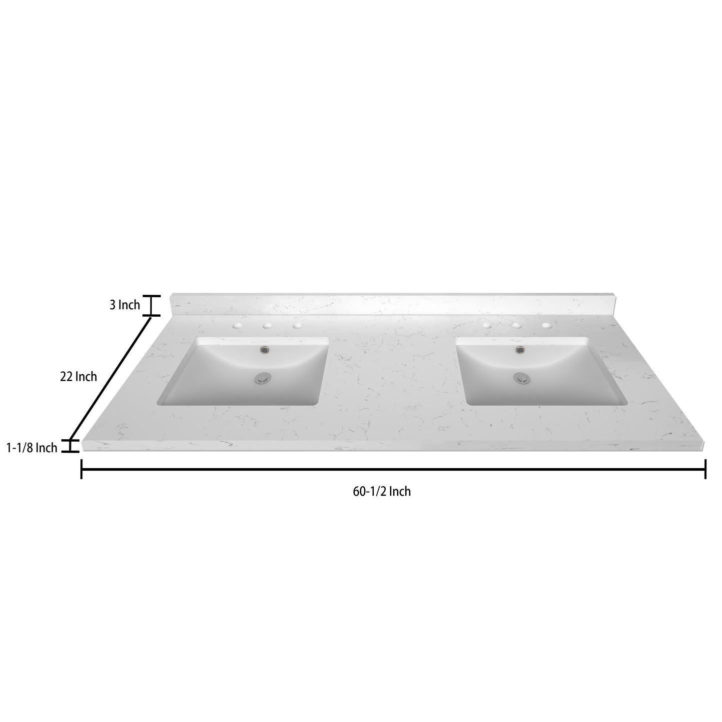 Stock Top 3 CM Carrara White Quartz 60.5 Double In W x 22 In D Bathroom Vanities Outlet