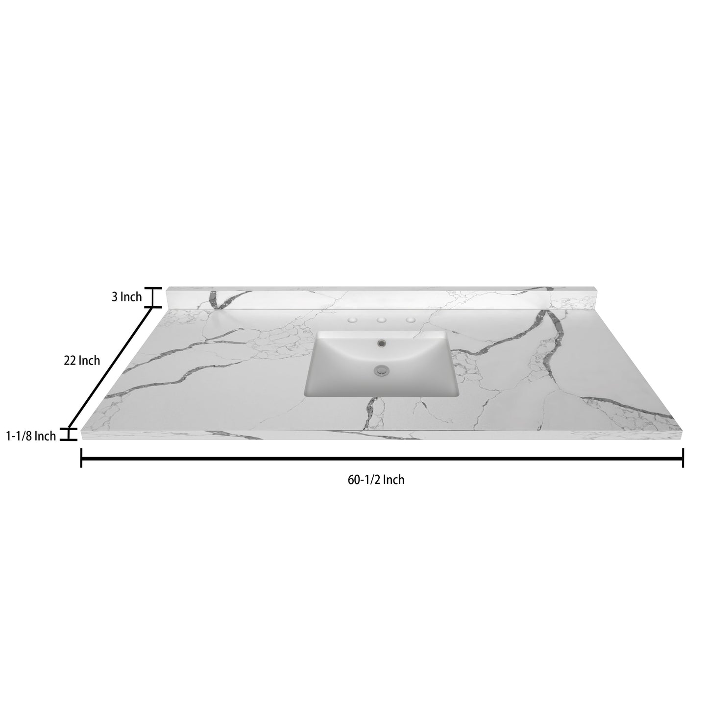 Stock Top 3 CM Calacatta White Quartz 60.5 Single In W x 22 In D Bathroom Vanities Outlet