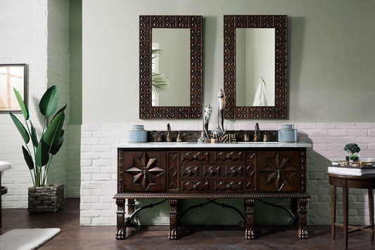 Balmoral 72" Antique Walnut Double Vanity w/ 3 CM Carrara Marble Top James Martin Vanities