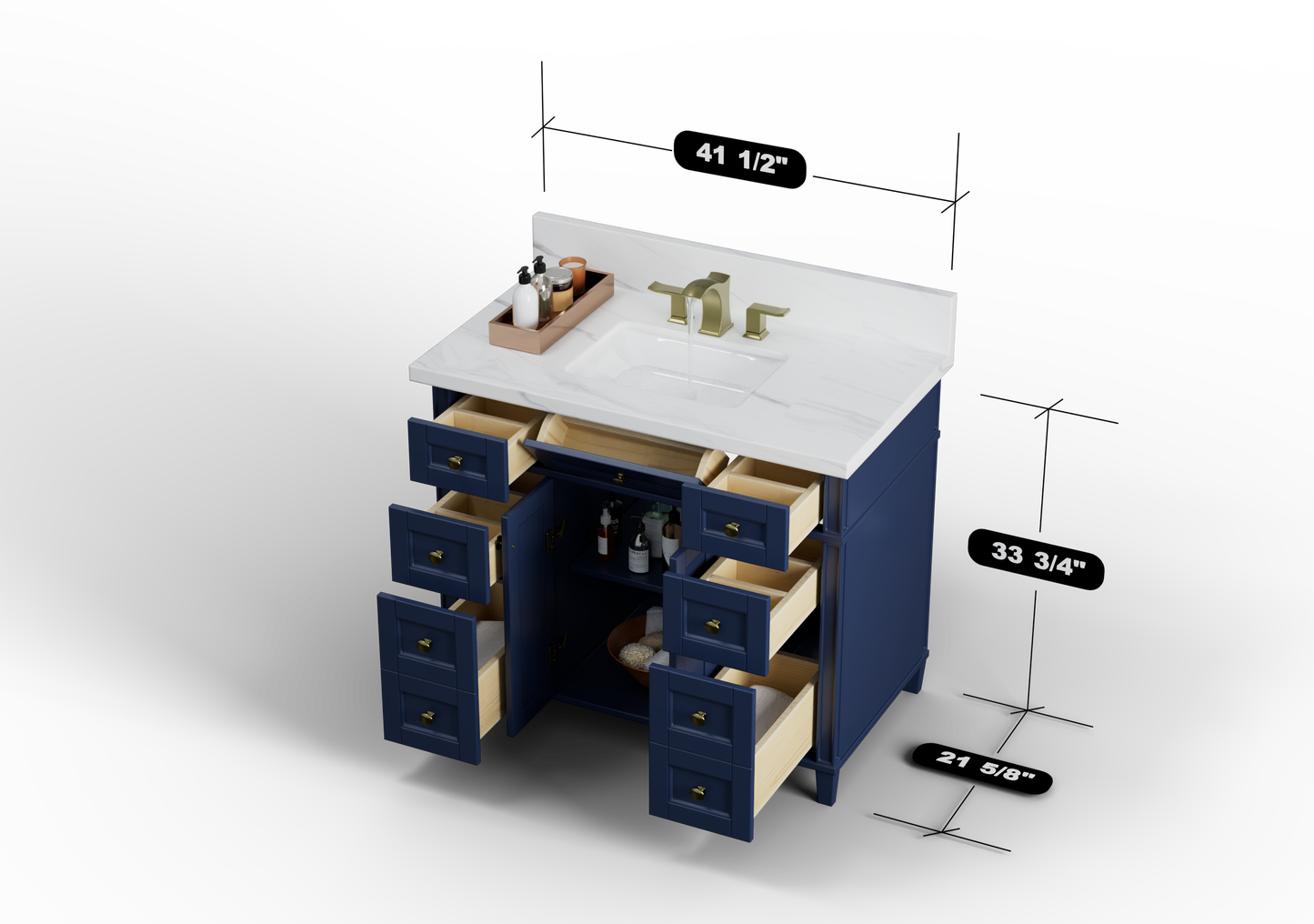 Kensington 41.5 in All Wood Vanity in Navy Blue - Cabinet Only