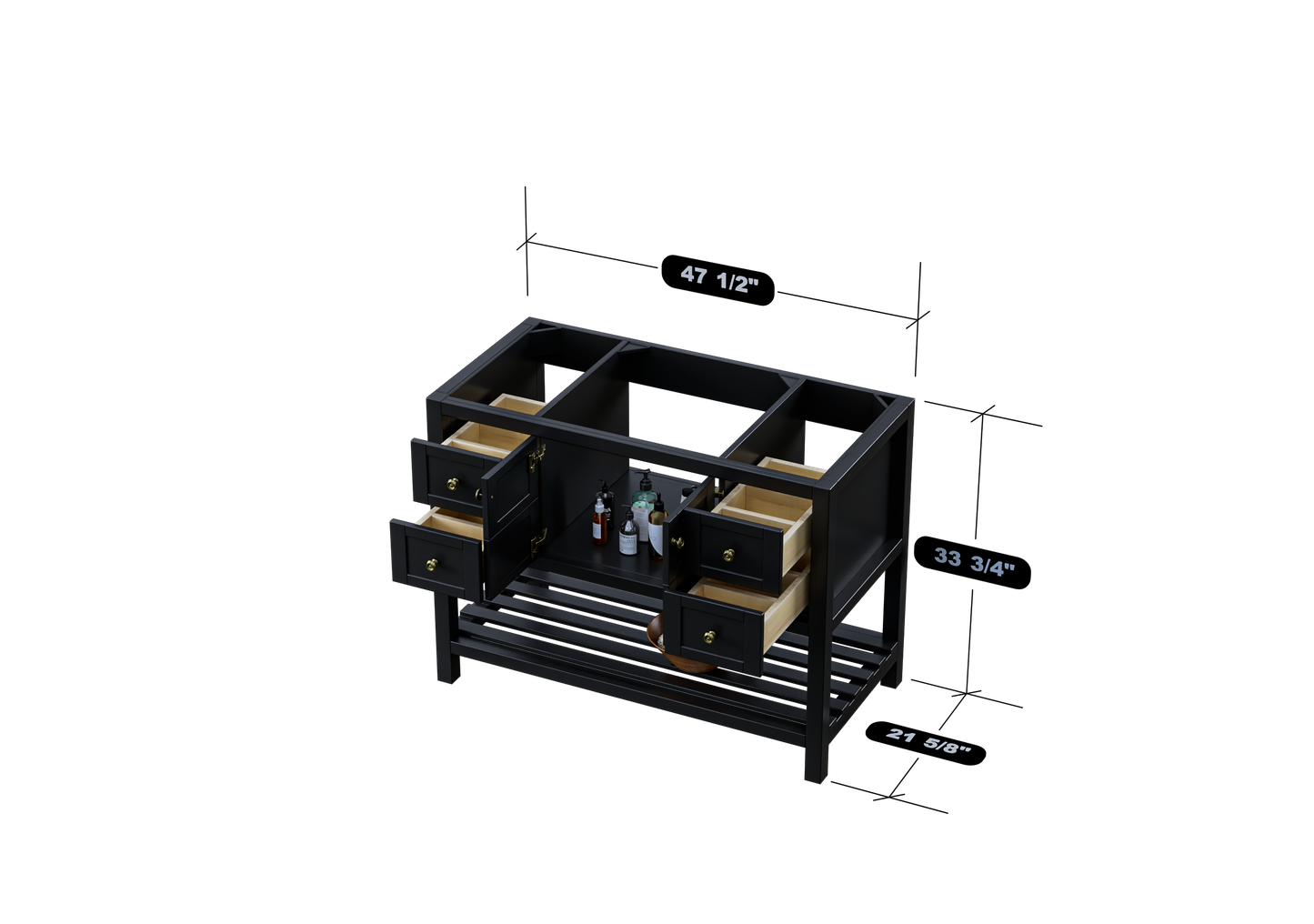 Nearmé Dallas 47.5 Inch Bathroom Vanity in Black - Cabinet Only