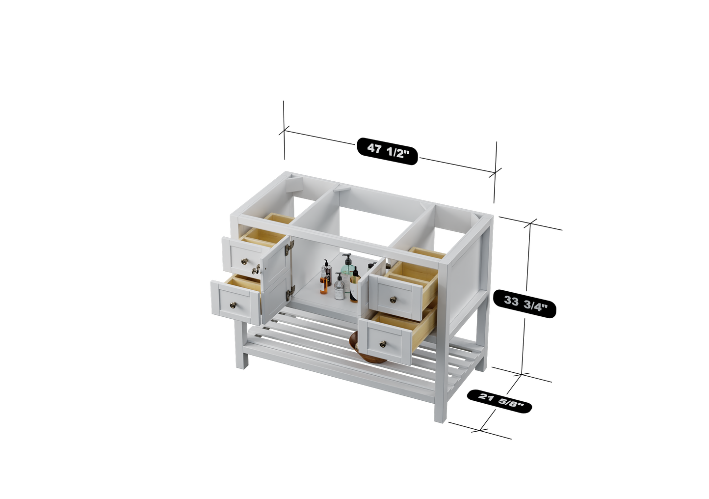 Nearmé Dallas 47.5 Inch Bathroom Vanity in White - Cabinet Only