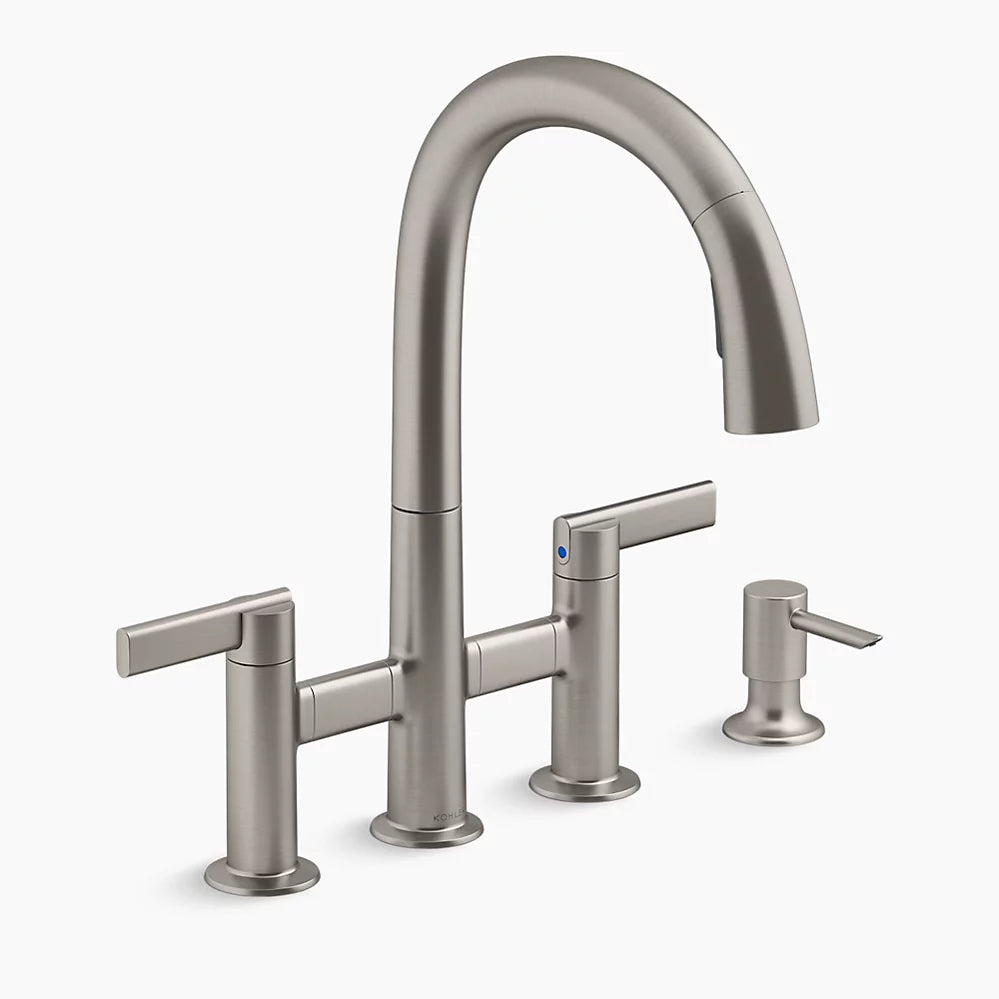 Otira Pull-down bridge kitchen sink faucet with soap/lotion dispenser