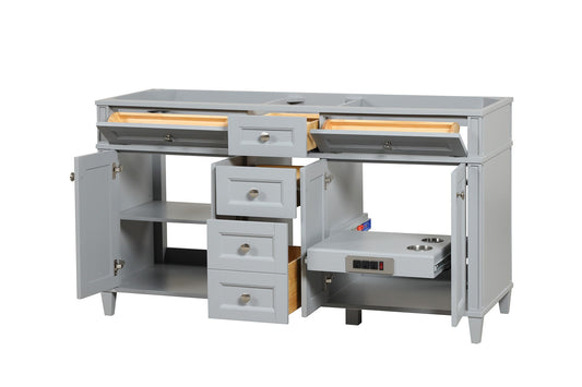 Kensington 59.5 Double in All Wood Vanity in Metal Gray - Cabinet Only ER VANITIES