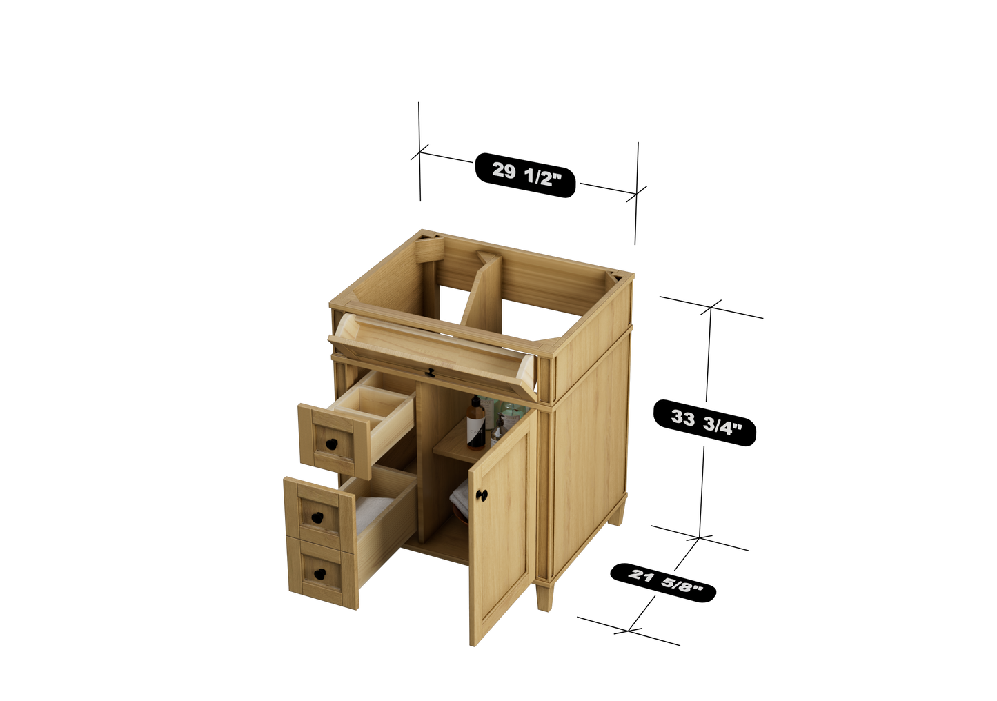 Kensington 29.5 Left Drawers in All Wood Vanity in Desert Oak - Cabinet Only