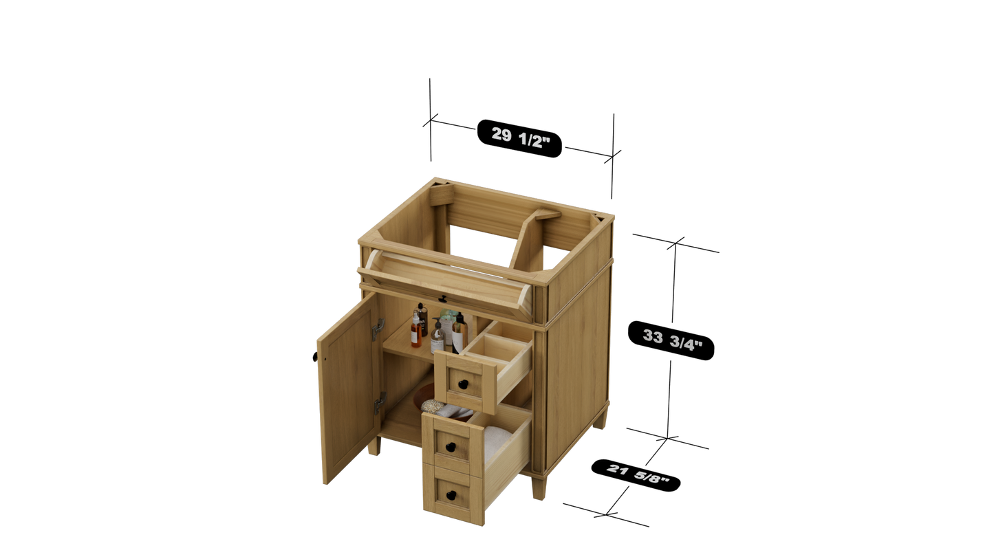 Kensington 29.5 Right Drawers in All Wood Vanity in Desert Oak - Cabinet Only