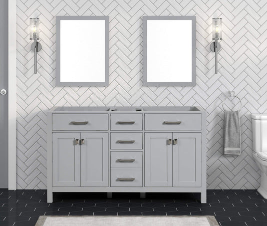 London 59.5 Inch- Double Bathroom Vanity in Metal Gray ER VANITIES