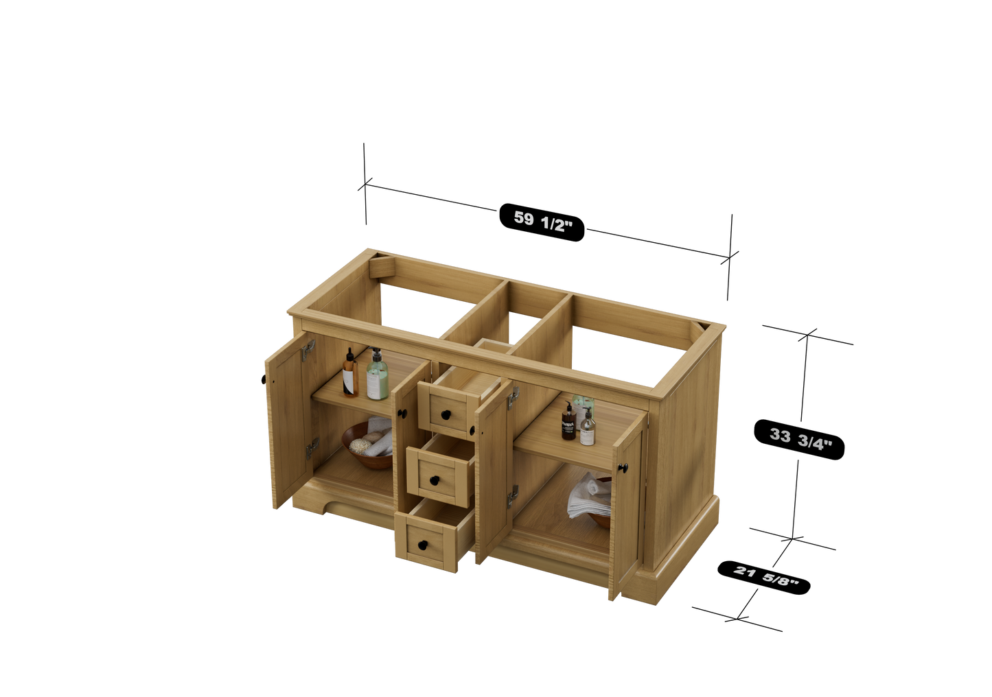 Marietta 59.5 inch Double Bathroom Vanity in Desert Oak - Cabinet Only
