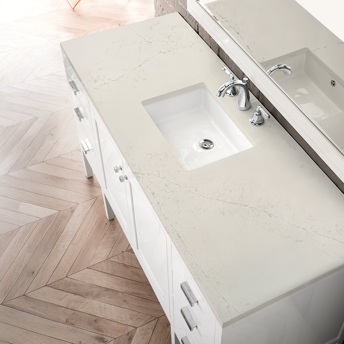 Renovate for Less Atlanta Addison 60" Single Vanity, Glossy White, w/ 3 CM Siberian Silestone Top
