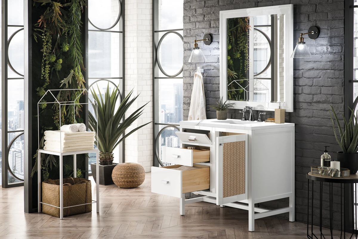 Addison 36" Single Vanity, Glossy White w/ 3 CM Carrara White Top, view 4