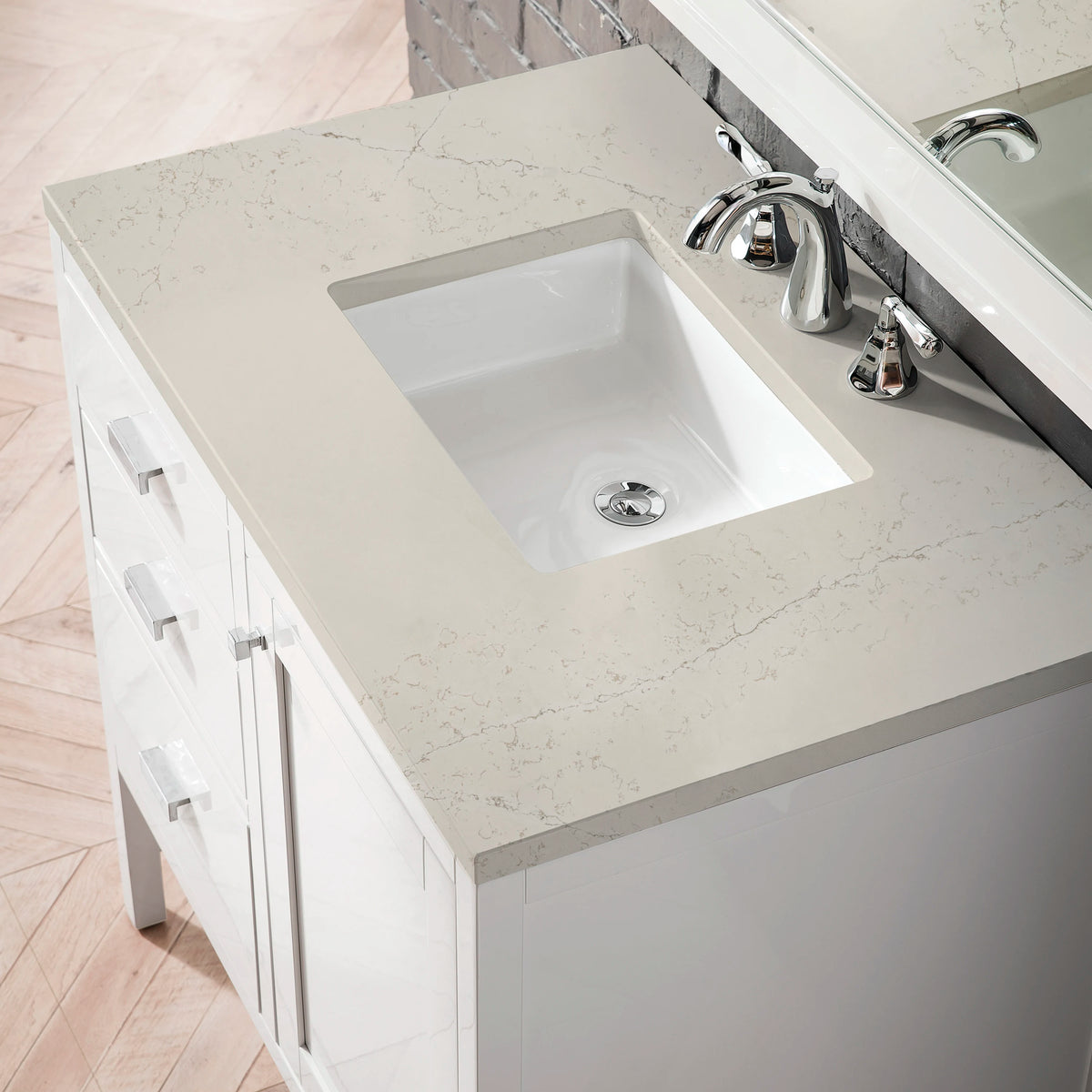 Addison 36" Single Vanity, Glossy White, w/ 3 CM Siberian Silestone Top, view 3