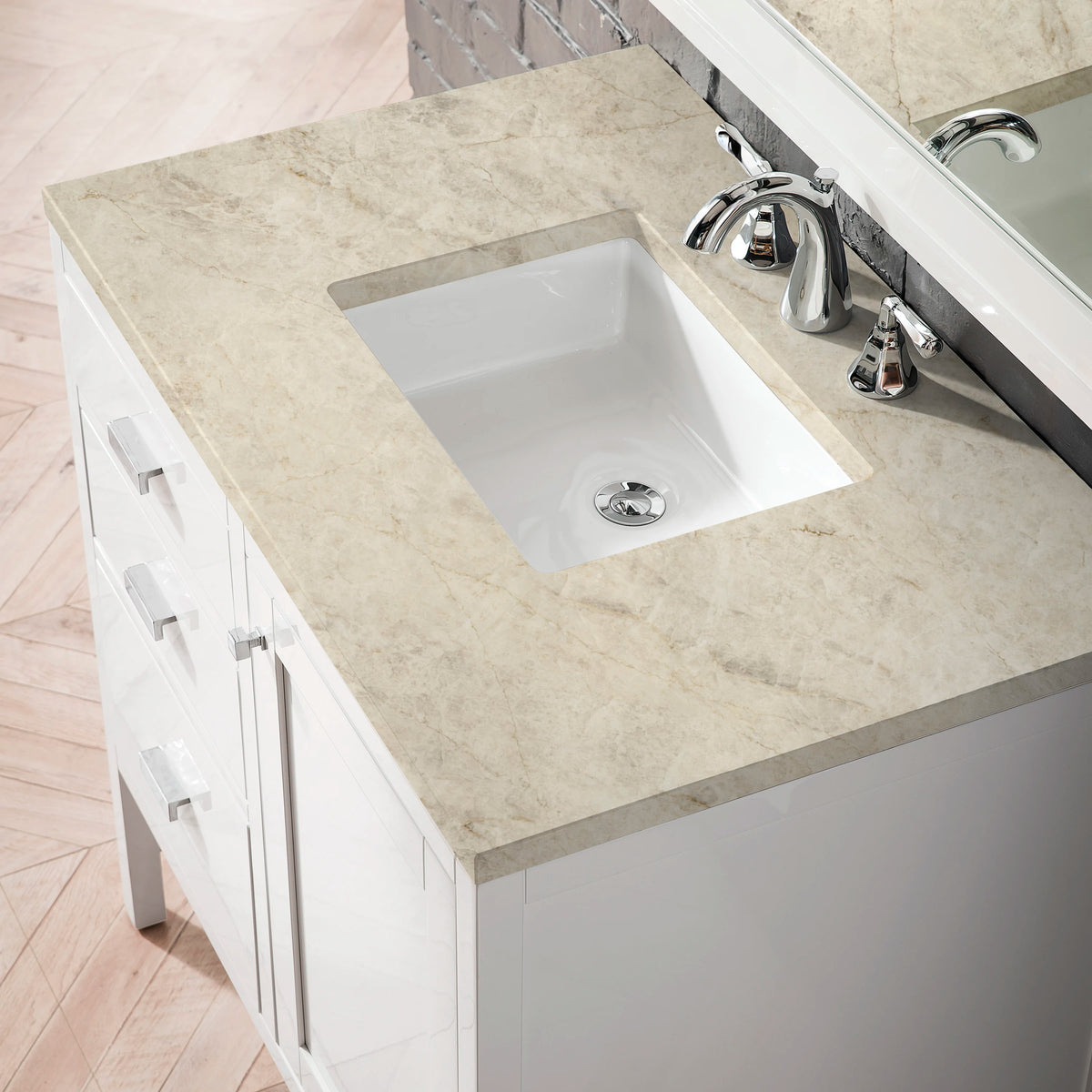 Addison 36" Single Vanity, Glossy White, w/ 3 CM Tajnar Eclos Top, view 3