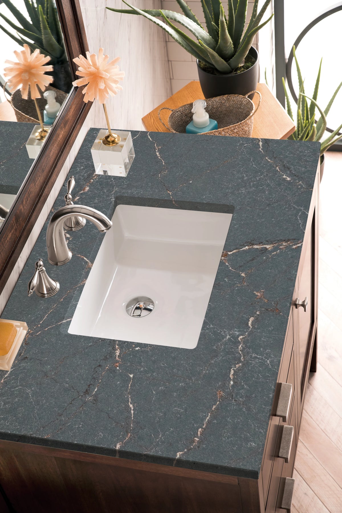 Addison 36" Single Vanity, Mid-Century Acacia w/ 3 CM Parisien Bleu Silestone Top, view 5