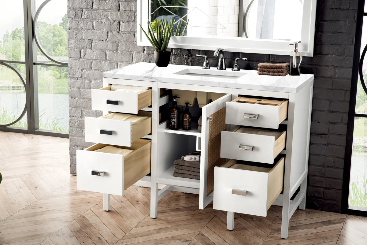Addison 48" Single Vanity, Glossy White w/ 3 CM Carrara White Top, view 4