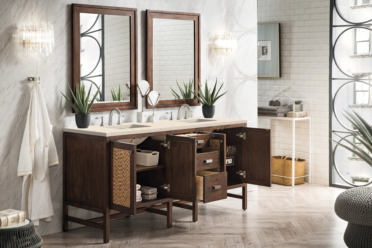 Renovate for Less Atlanta Addison 72" Double Vanity, Mid-Century Acacia w/ 3 CM Eternal Marfil Silestone Top, view 4