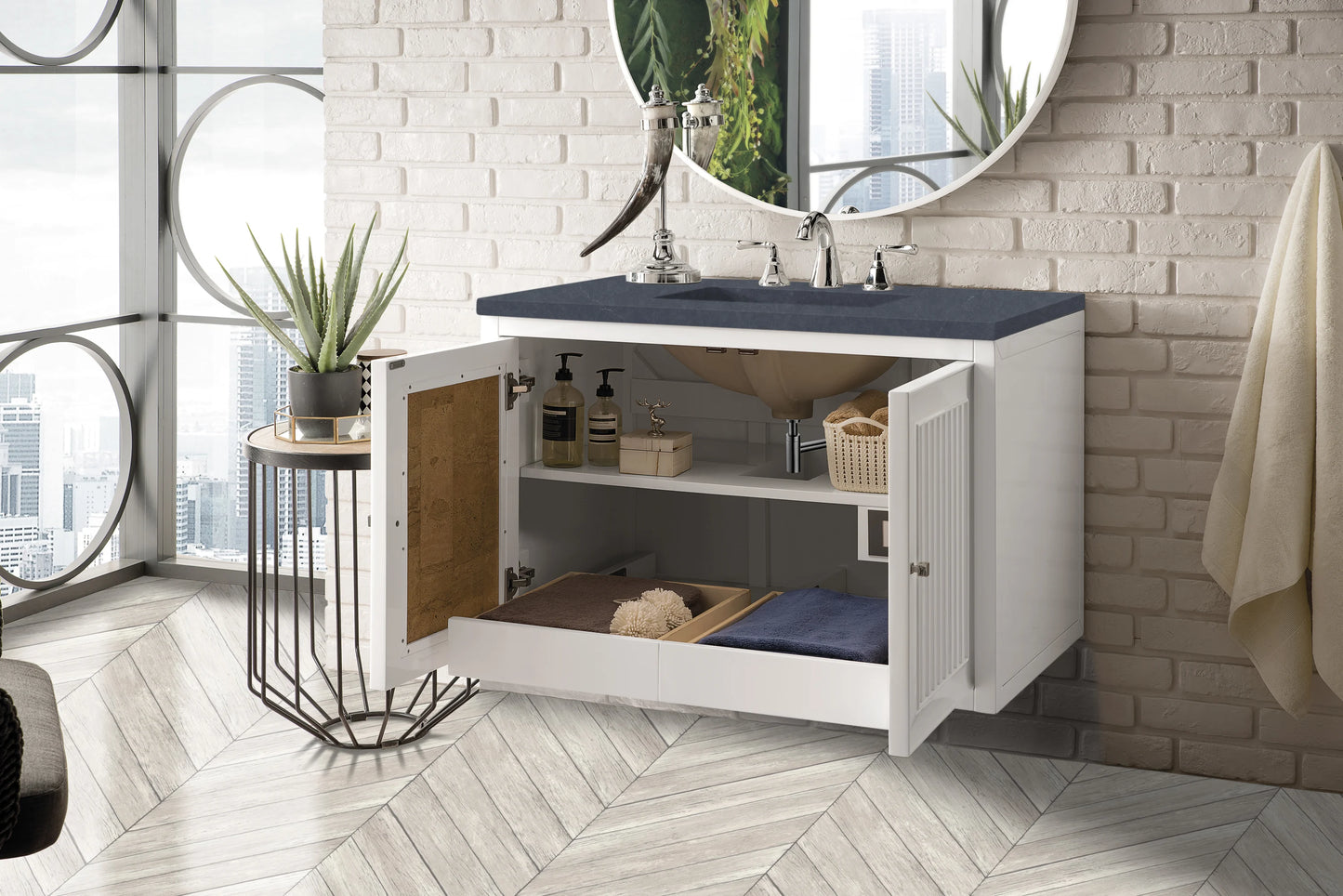 Renovate for Less Atlanta Athens 36" Single Vanity, Glossy White w/ 3 CM Charcoal Soapstone Silestone Top, view 9