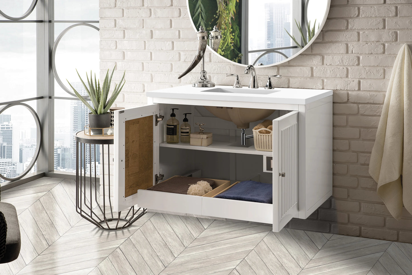 Renovate for Less Atlanta Athens 36" Single Vanity, Glossy White w/ 3 CM White Zeus Silestone Top, view 9