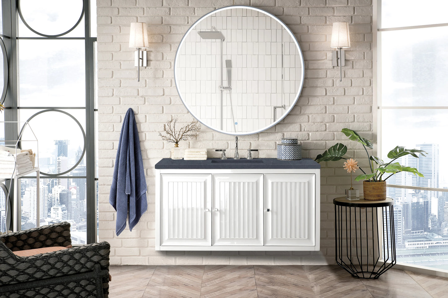 Renovate for Less Atlanta Athens 48" Single Vanity, Glossy White w/ 3 CM Charcoal Soapstone Silestone Top, view 6