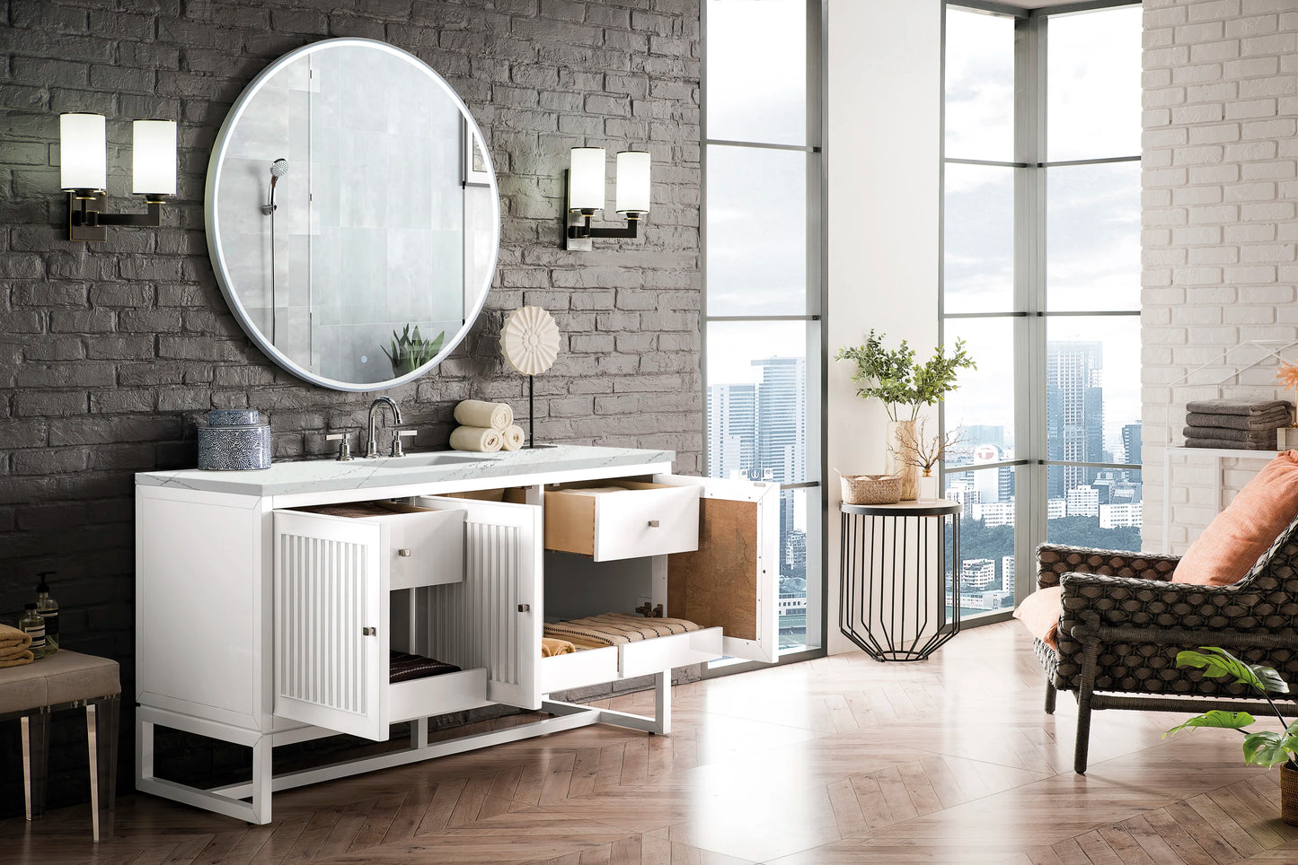 Renovate for Less Atlanta Athens 60" Single Vanity, Glossy White w/ 3 CM Ethereal Noctis Top, view 4