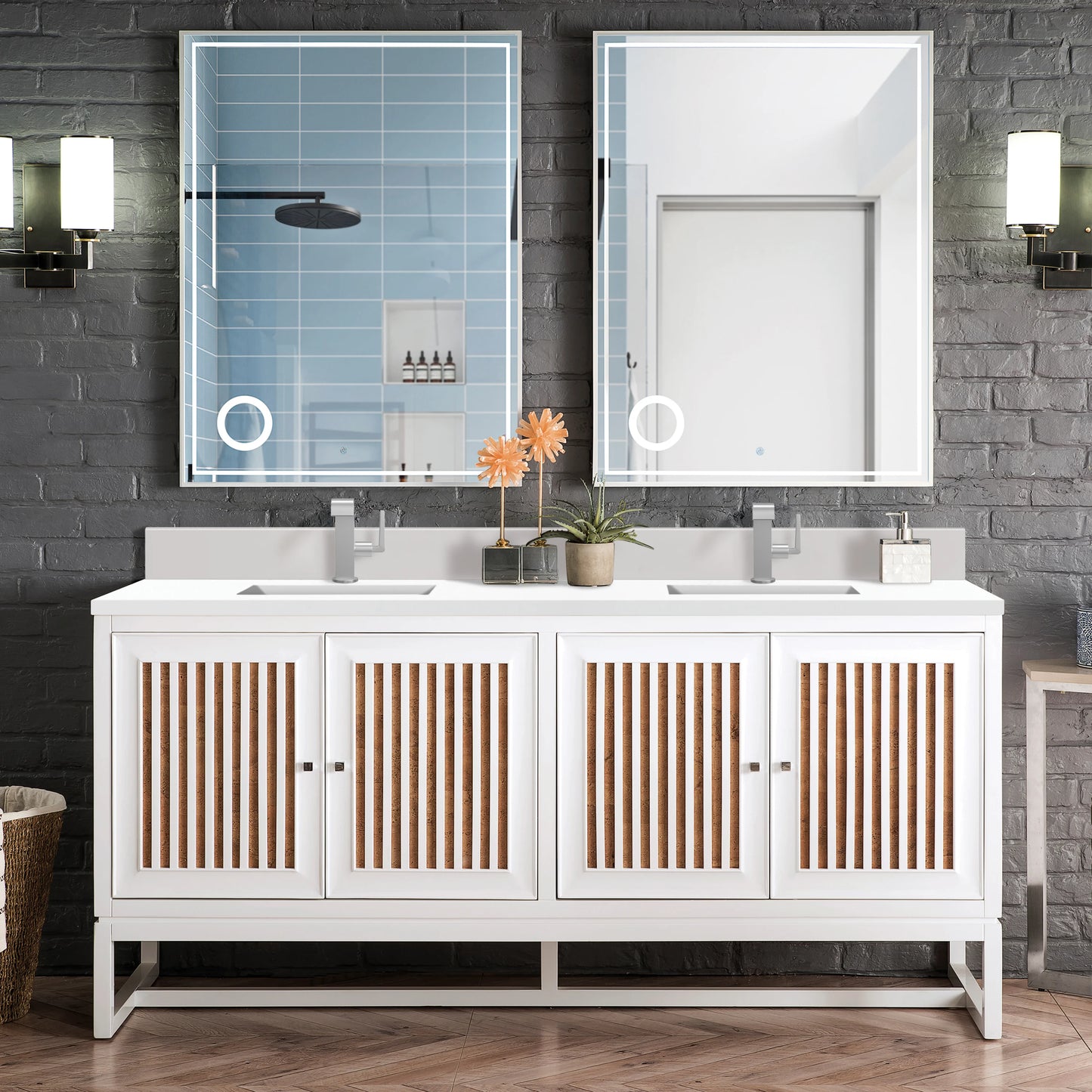 Renovate for Less Atlanta Athens 72" Double Vanity, Glossy White w/ Single Hole 3 CM White Zeus Silestone Top & Backsplash, view 2