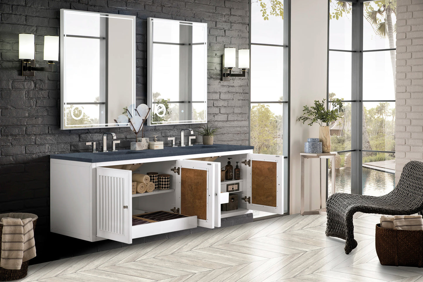 Renovate for Less Atlanta Athens 72" Double Vanity, Glossy White w/ 3 CM Charcoal Soapstone Silestone Top, view 9