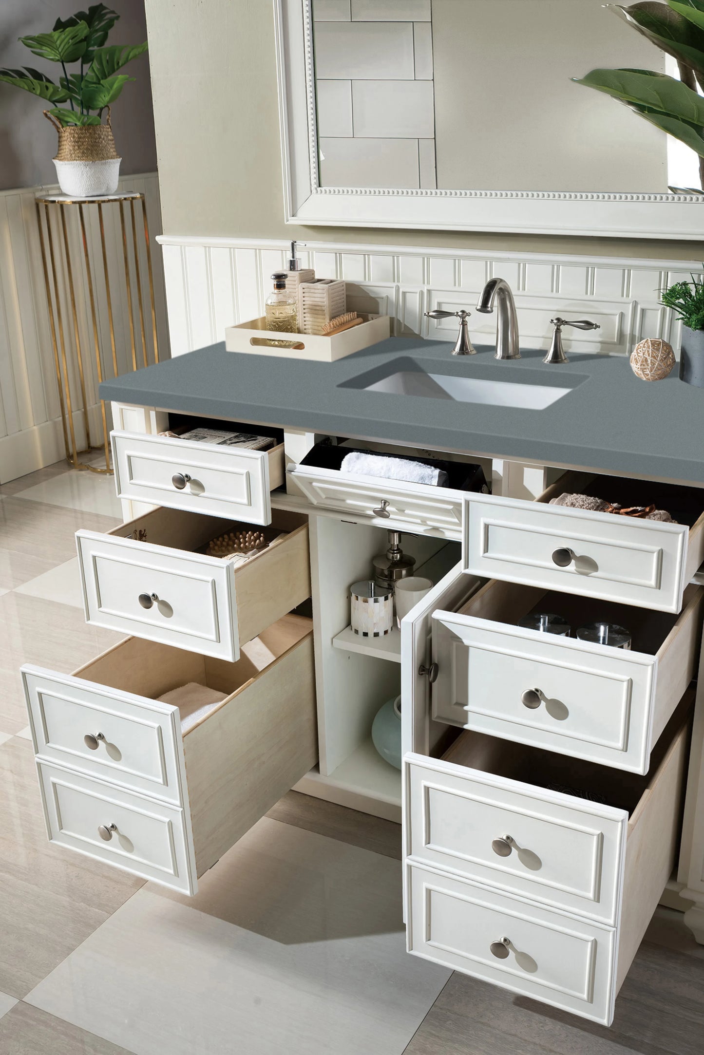 Renovate for Less Atlanta Bristol 48" Single Vanity, Bright White w/ 3 CM Cala Blue Silestone Top, view 4