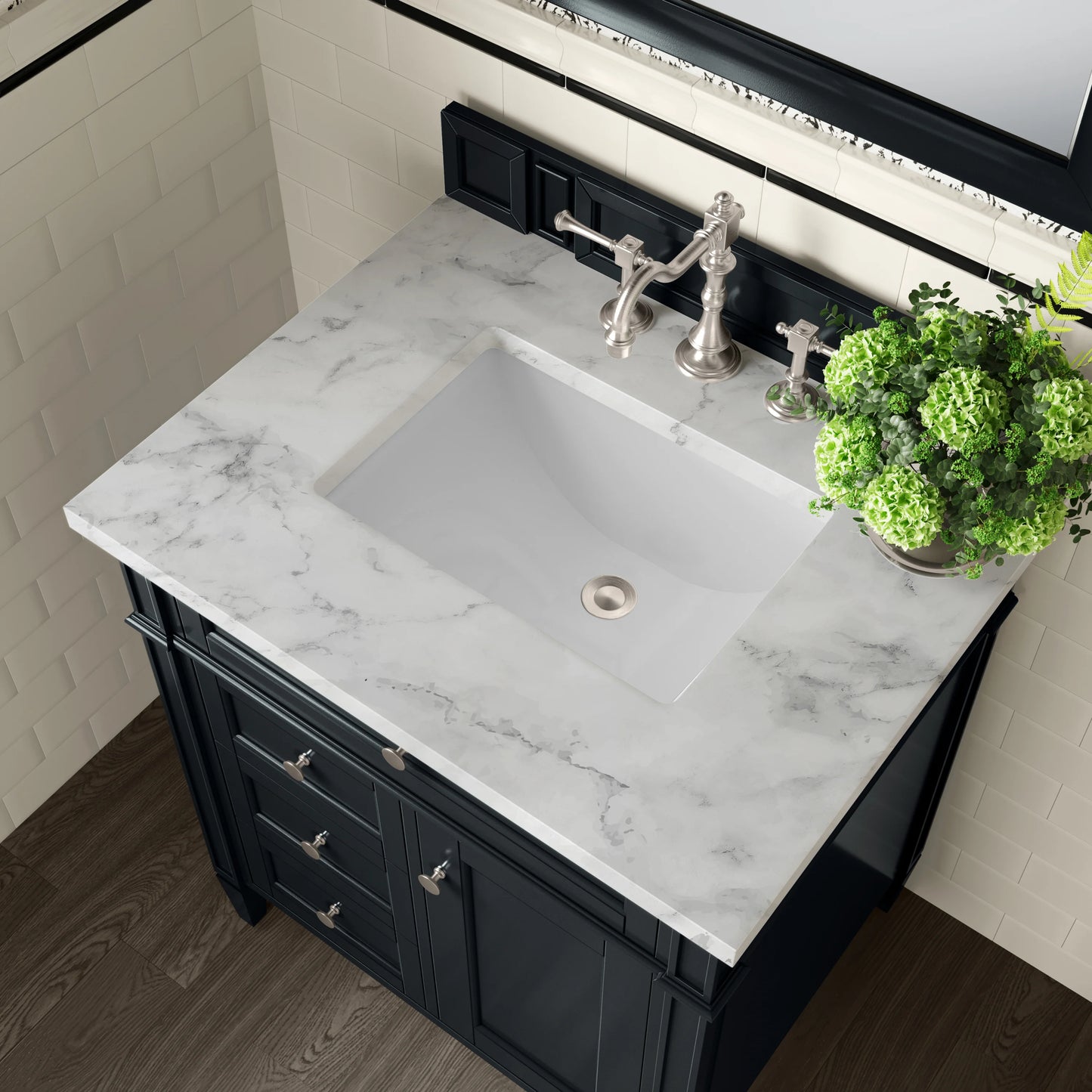 Brittany 30" Single Vanity, Black Onyx w/ 3 CM Carrara Marble Top, view 8