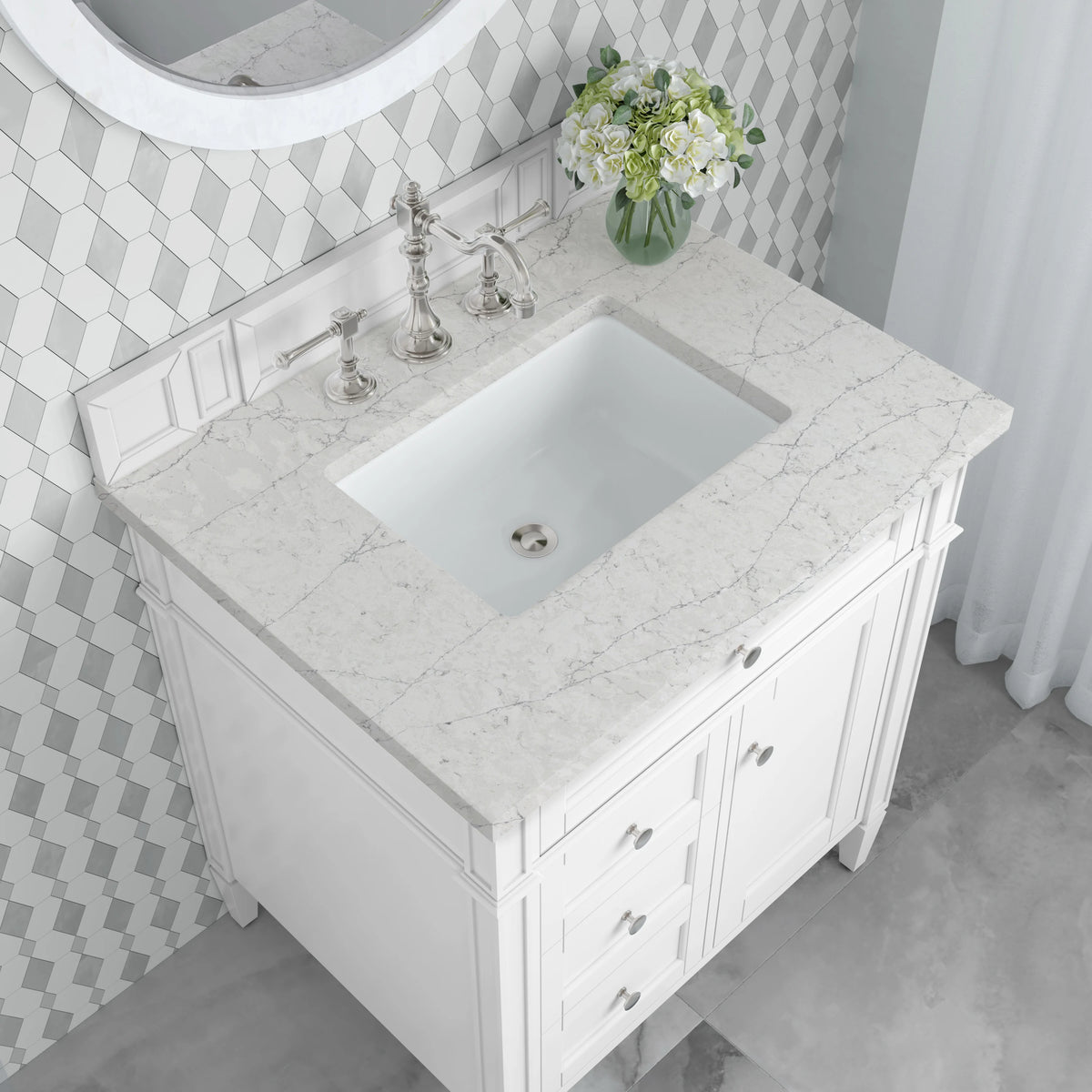 Brittany 30" Single Vanity, Bright White, w/ 3 CM Eternal Jasmine Pearl Silestone Top, view 7