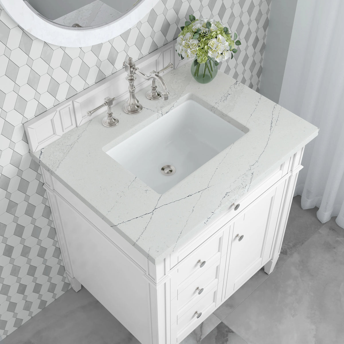 Brittany 30" Single Vanity, Bright White, w/ 3 CM Ethereal Noctis Silestone Top, view 7