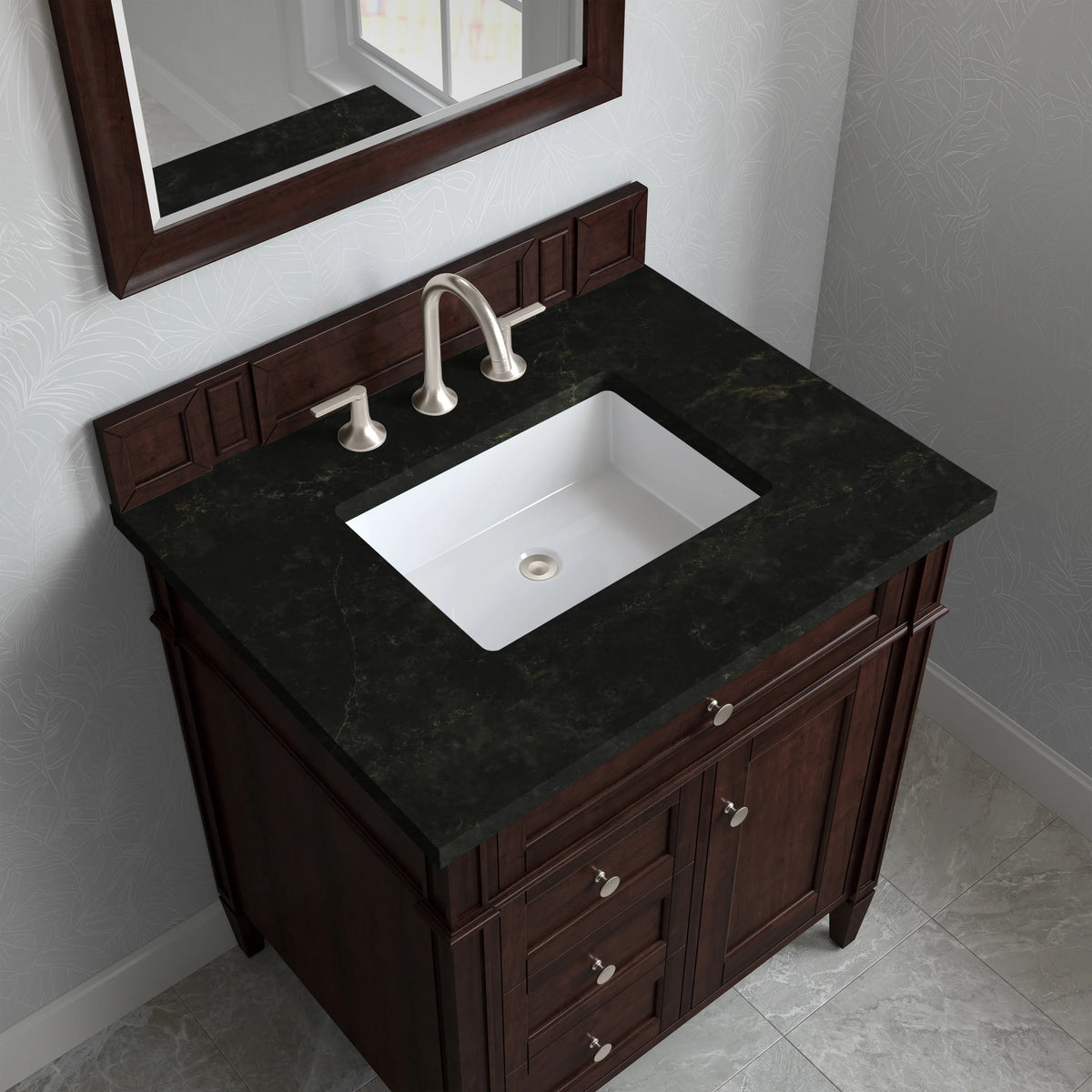 Brittany 30" Single Vanity, Burnished Mahogany, w/ 3 CM Phantome Eclos Top, view 4