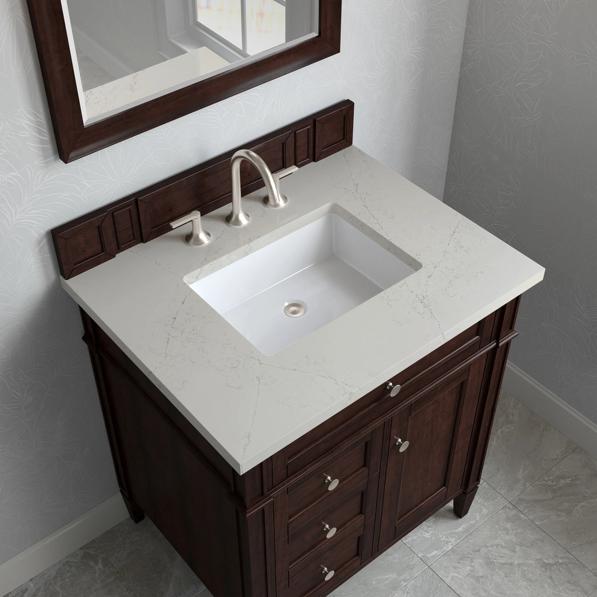 Brittany 30" Single Vanity, Burnished Mahogany, w/ 3 CM Siberian Silestone Top, view 4