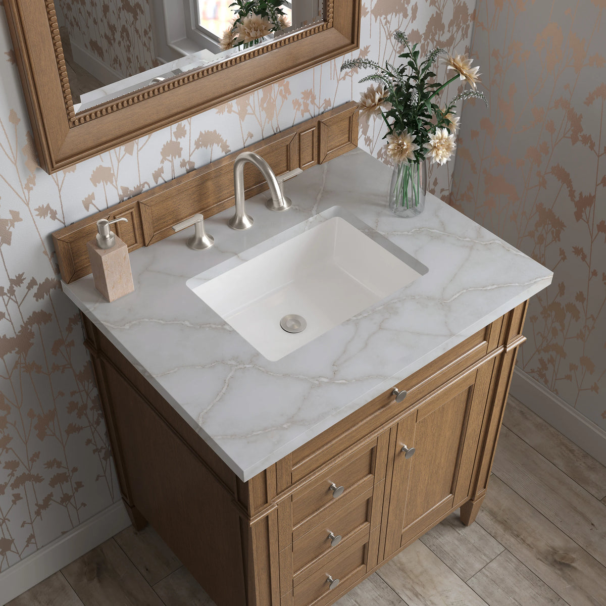 Brittany 30" Single Vanity, Saddle Brown, w/ 3 CM Victorian Silver Silestone Top, view 6