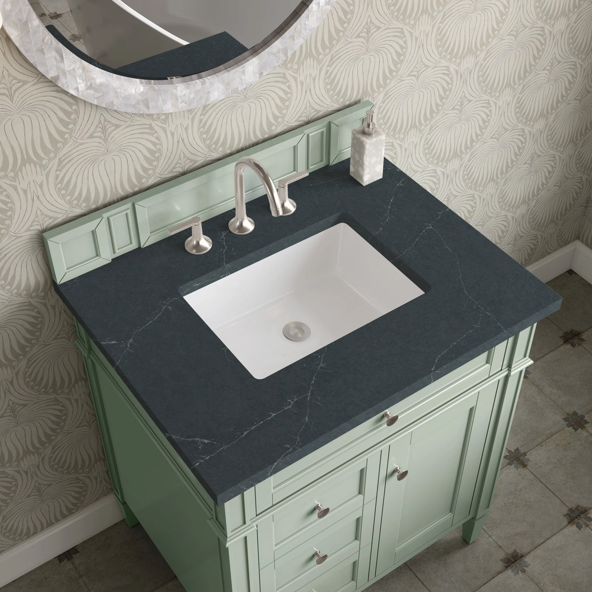 Brittany 30" Single Vanity, Sage Green, w/ 3 CM Charcoal Soapstone Silestone Top, view 6