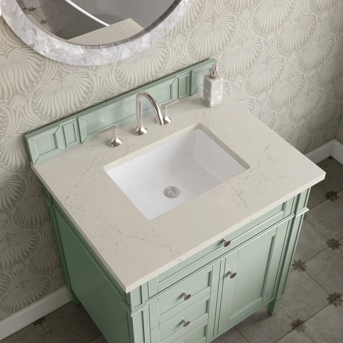 Brittany 30" Single Vanity, Sage Green, w/ 3 CM Siberian Silestone Top, view 5