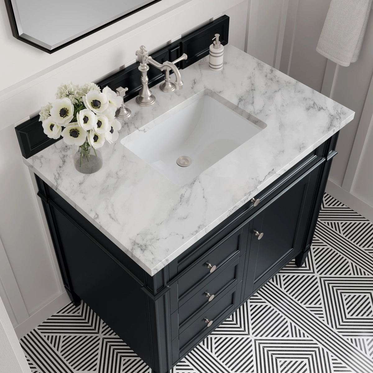 Brittany 36" Single Vanity, Black Onyx w/ 3 CM Carrara Marble Top, view 6