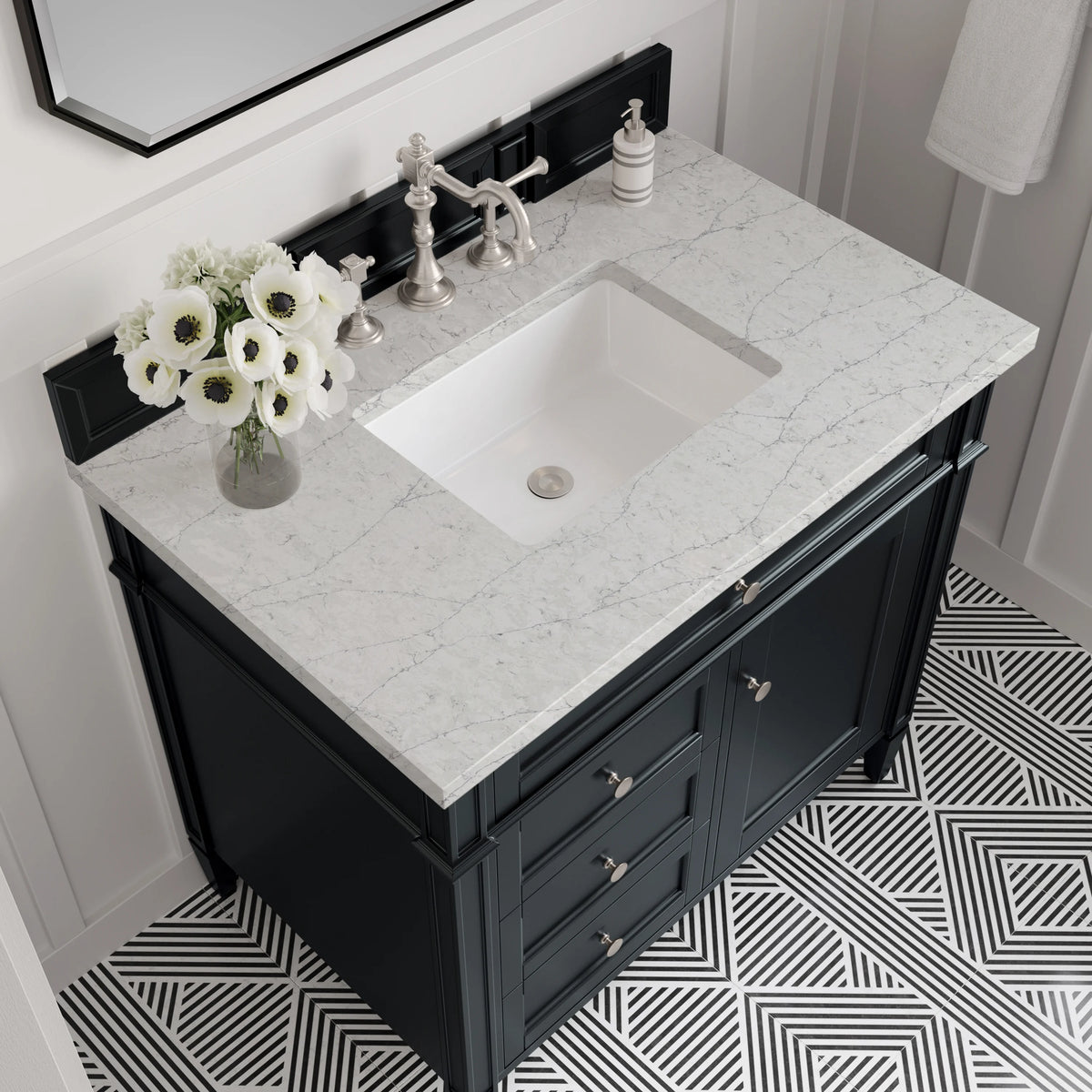 Brittany 36" Single Vanity, Black Onyx w/ 3 CM Eternal Jasmine Pearl Silestone Top, view 5