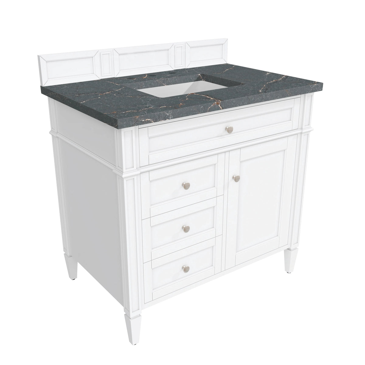 Brittany 36" Single Vanity, Bright White w/ 3 CM Parisien Bleu Silestone Top, view 8