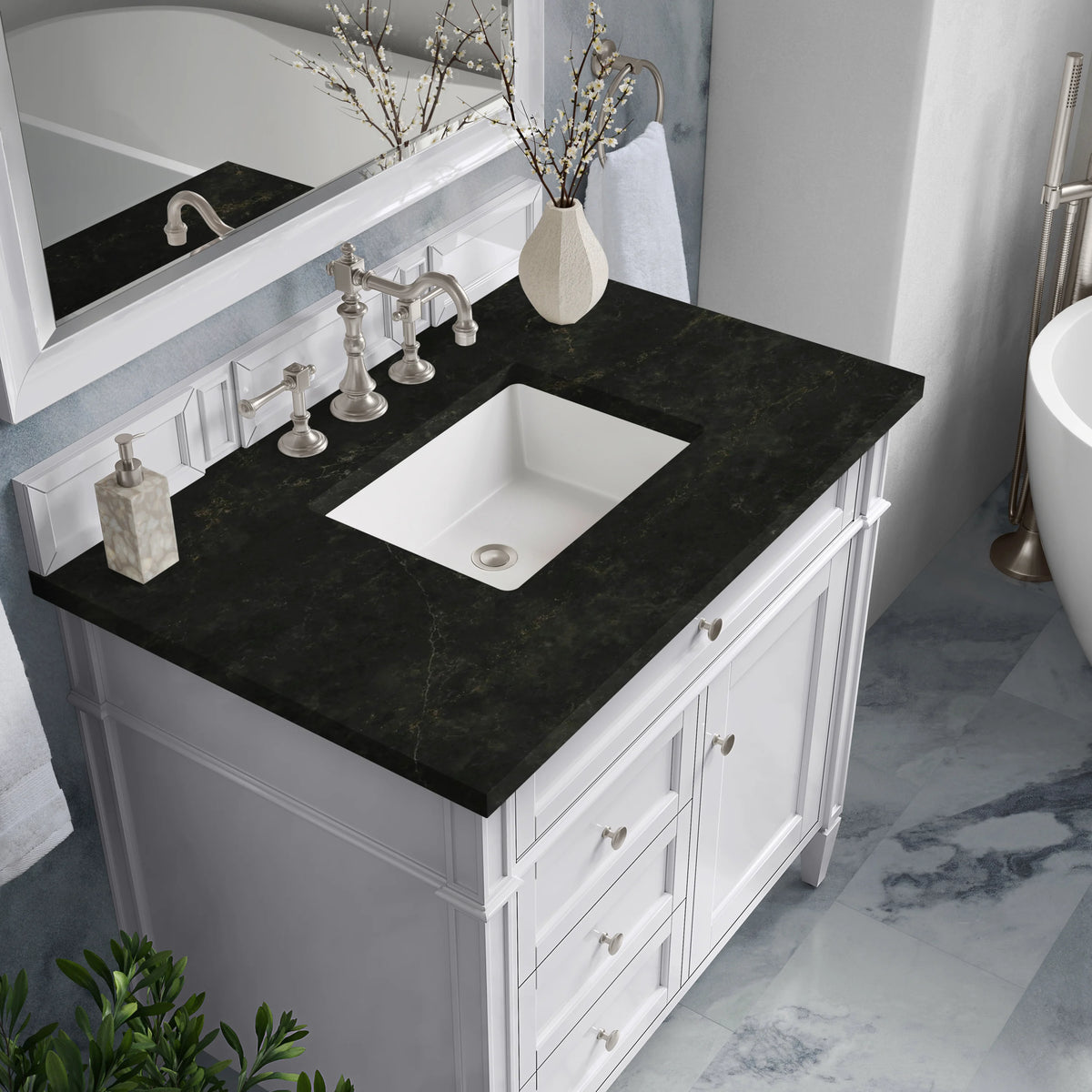 Brittany 36" Single Vanity in Bright White, w/ 3 CM Phantome Eclos Top, view 6