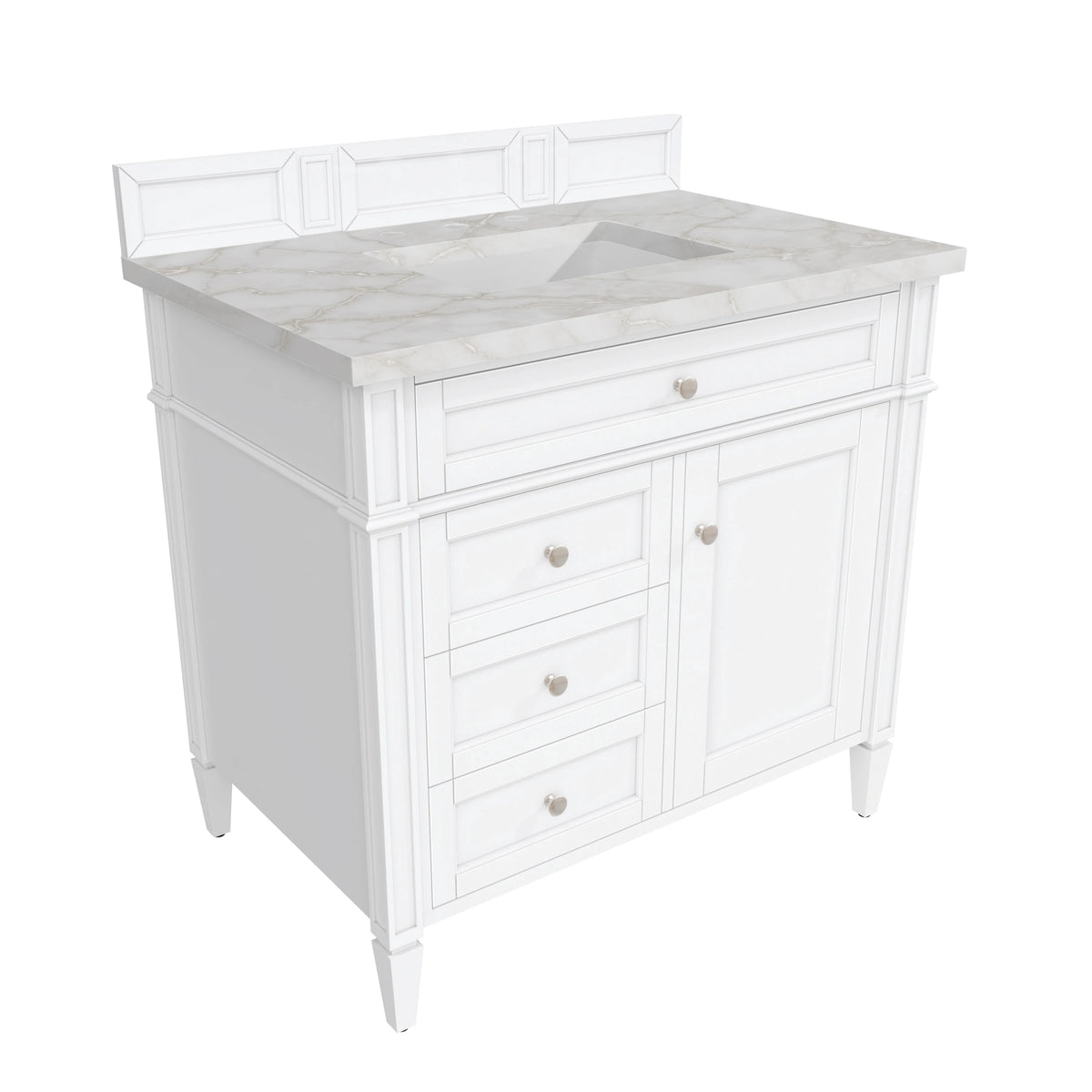 Brittany 36" Single Vanity, Bright White w/ 3 CM Victorian Silver Silestone Top, view 8