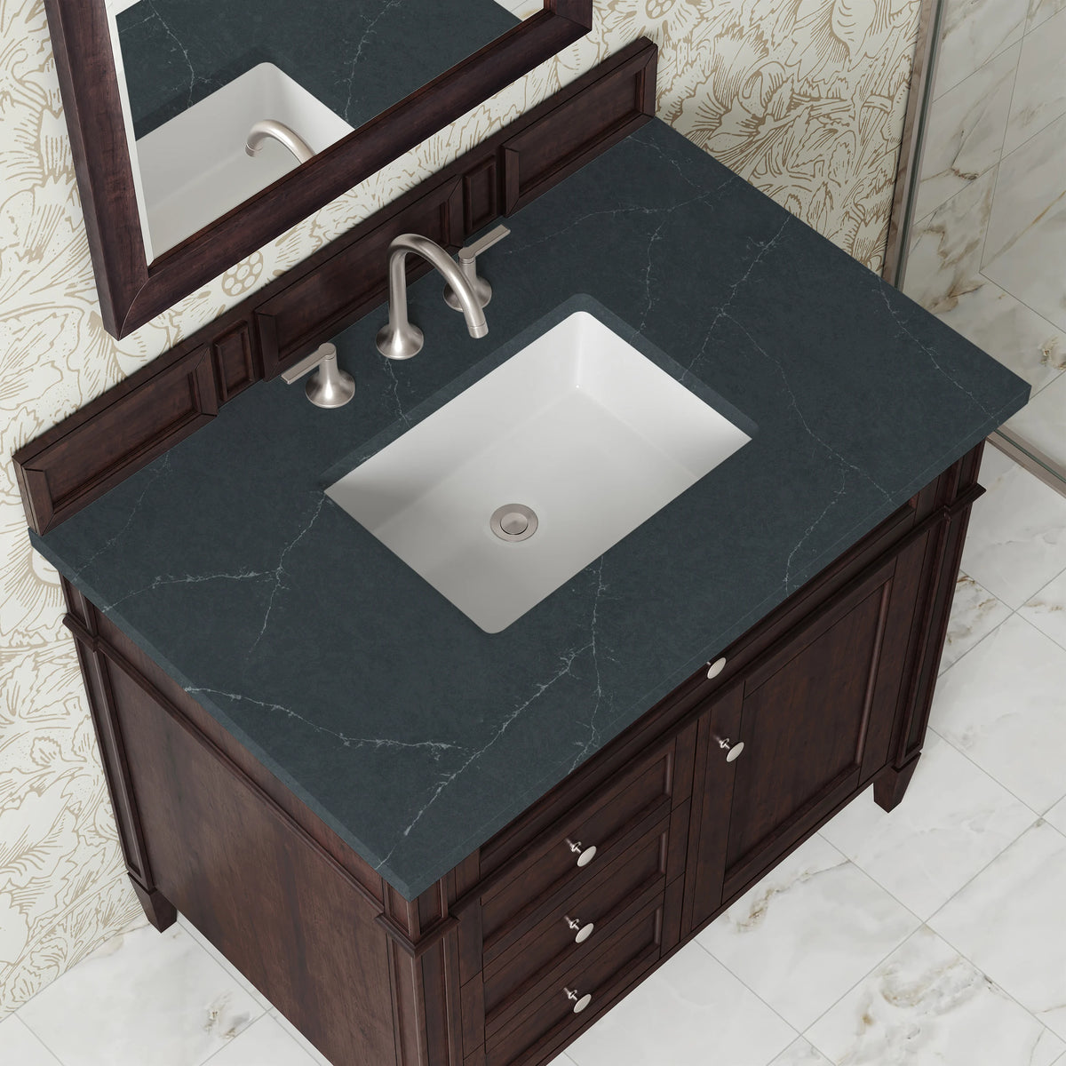 Brittany 36" Single Vanity, Burnished Mahogany w/ 3 CM Charcoal Soapstone Silestone Top, view 6