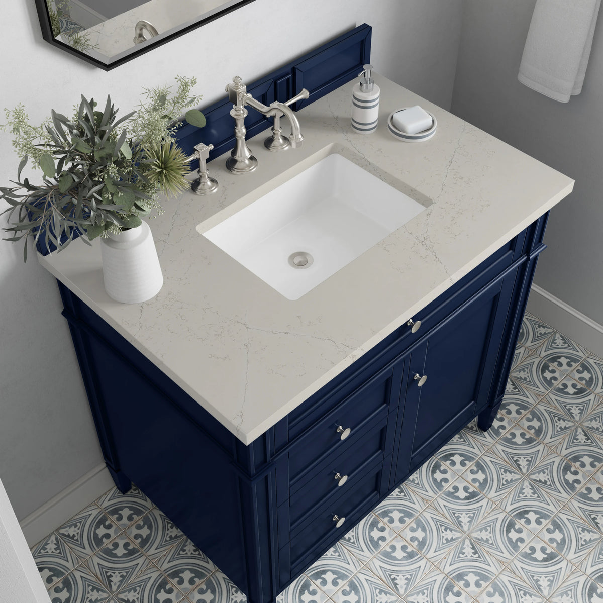 Brittany 36" Single Vanity, Victory Blue, w/ 3 CM Siberian Silestone Top, view 5