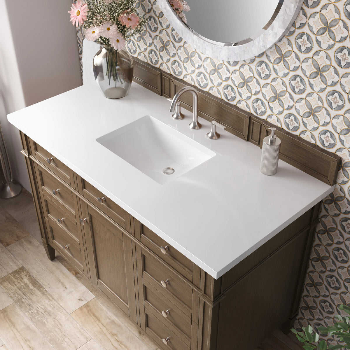 Brittany 48" Single Vanity, Saddle Brown w/ 3 CM White Zeus Silestone Top, view 7