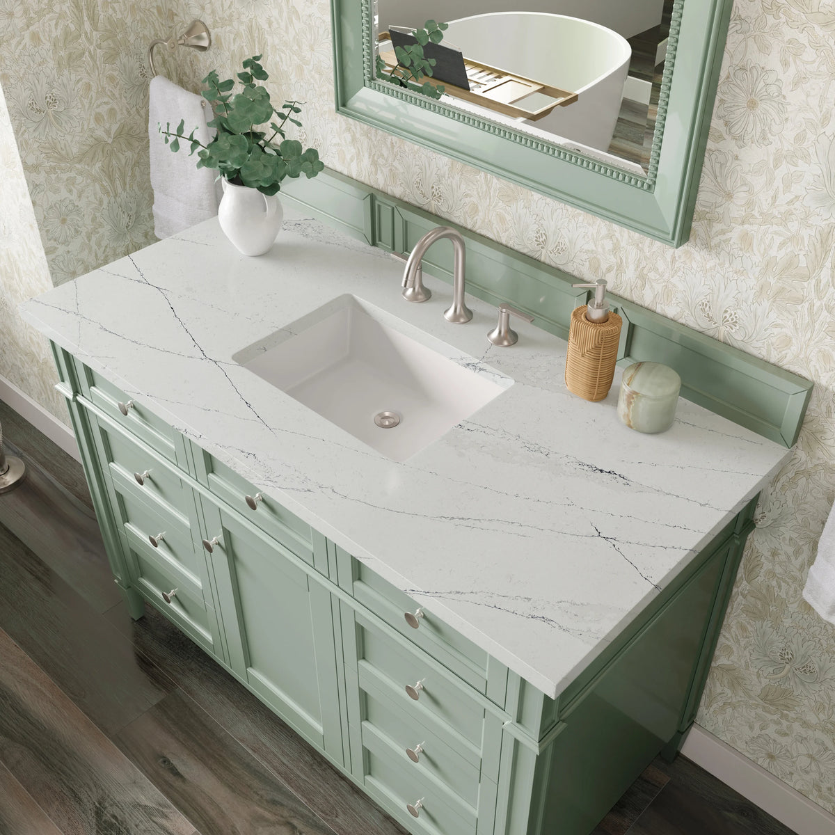 Brittany 48" Single Vanity, Sage Green w/ 3 CM Ethereal Noctis Silestone Top, view 7