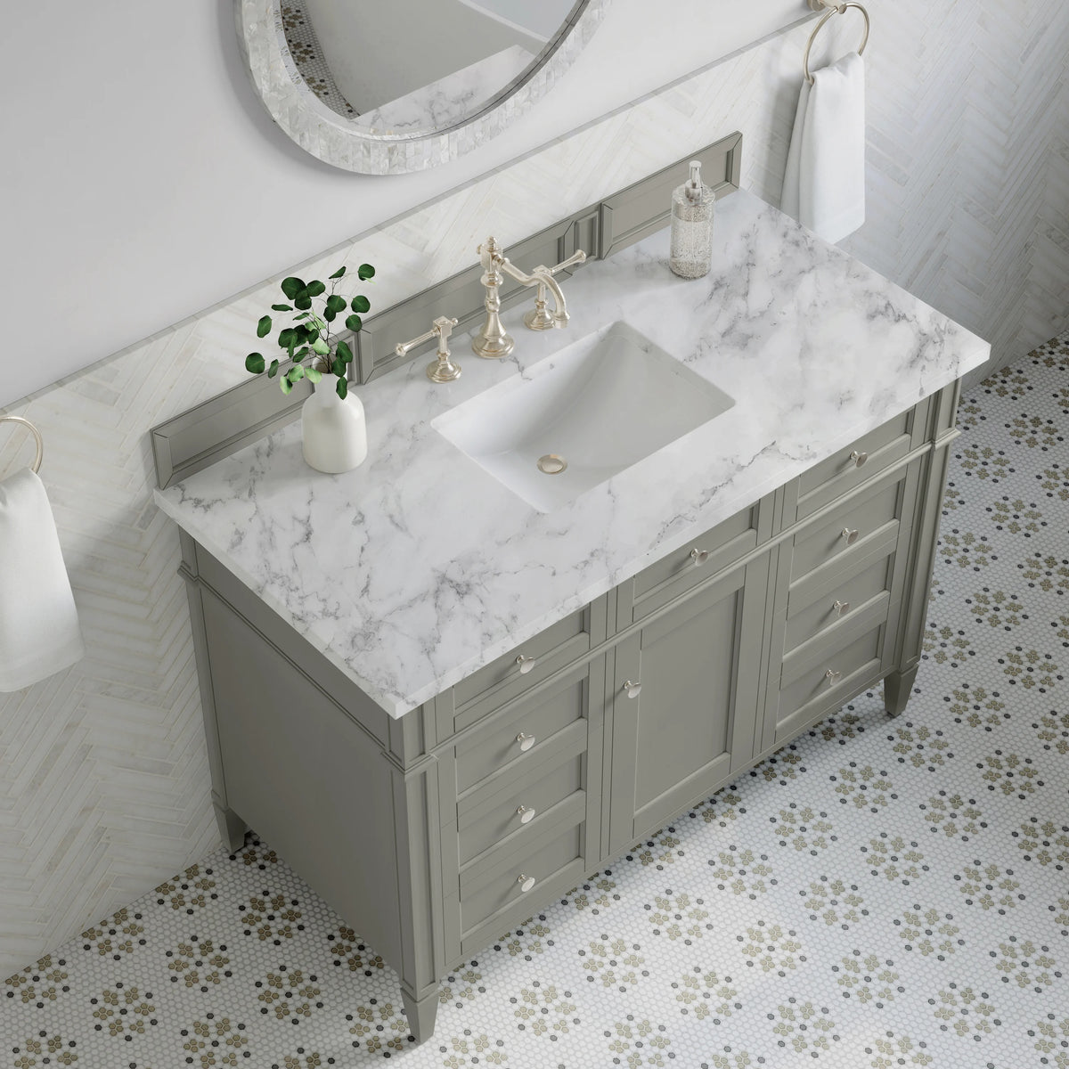 Brittany 48" Single Vanity, Urban Gray w/ 3 CM Carrara Marble Top, view 8