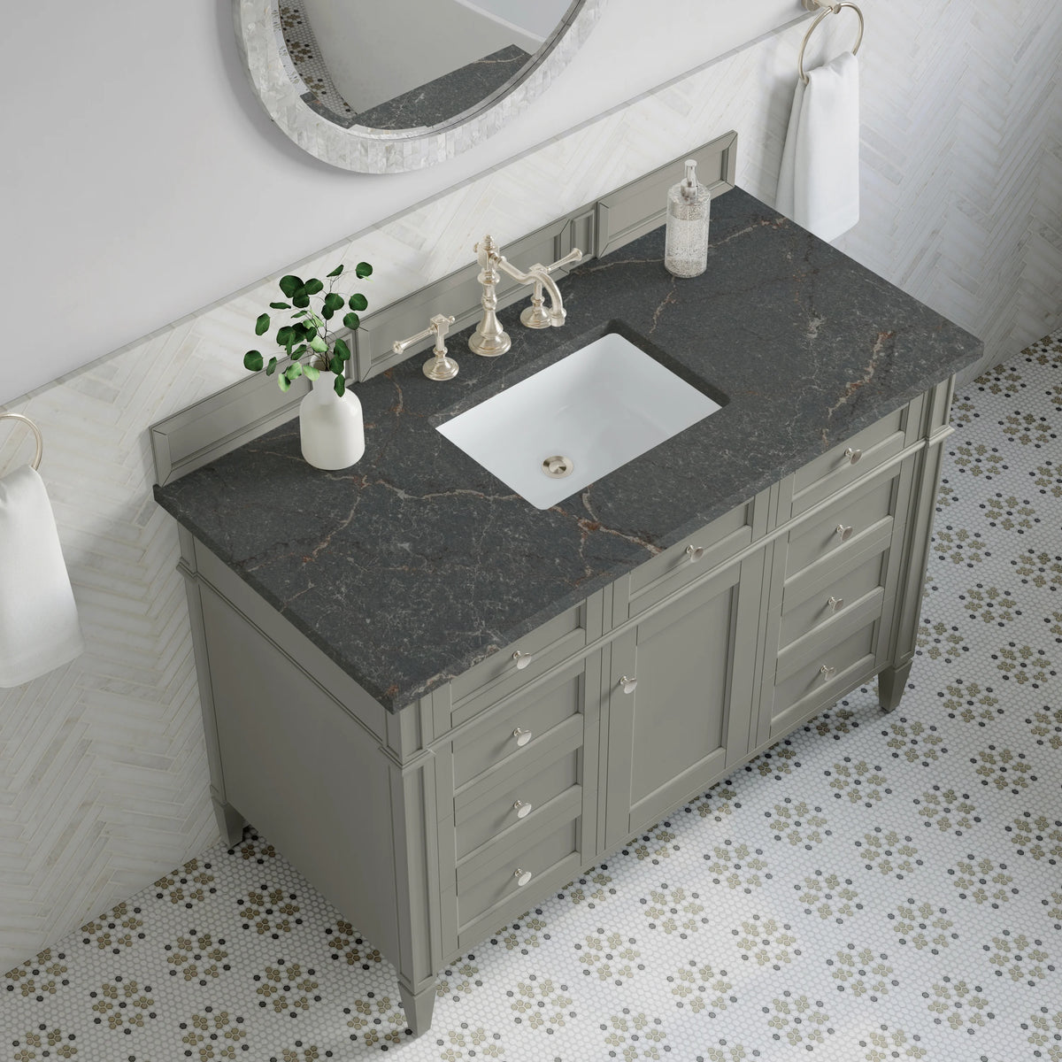Brittany 48" Single Vanity, Urban Gray w/ 3 CM Parisien Bleu Silestone Top, view 7